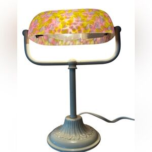 Boudoir/Lawyer  VTG Lamp/Reverse Painted Shade Colorful Art Deco Side Table Lamp